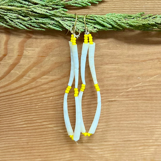 Yellow Beads + Dentallium Earring Set