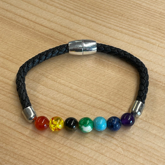 Leather and Gemstone Bracelet with Magnetic Clasp