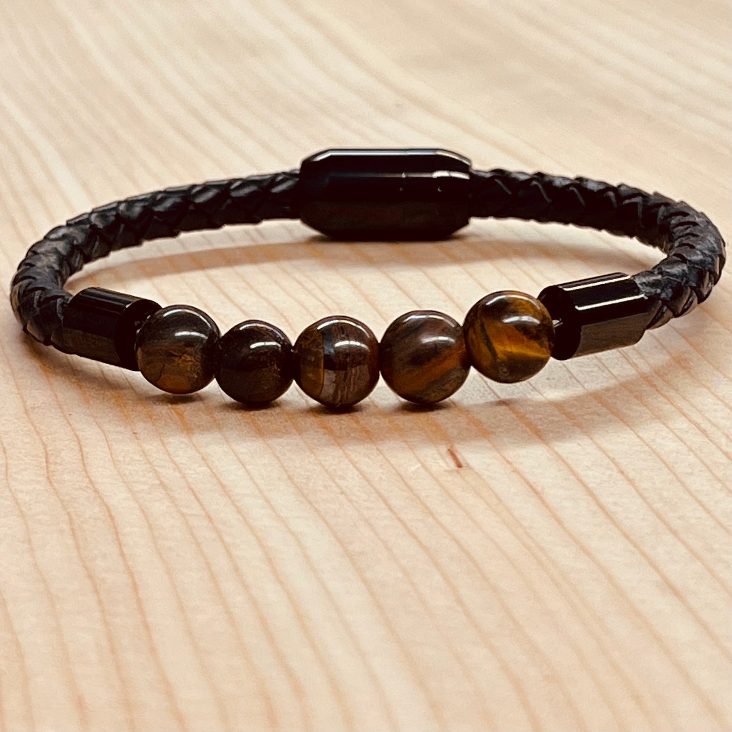 Leather and Gemstone Bracelet with Magnetic Clasp